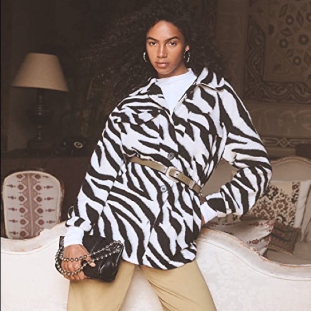 Line & Dot London Zebra Wool Blend Shacket Oversized Shirt Jacket Womens Large